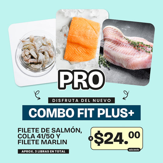 Combo Fit Plus Pro - Cola de Camarón Limpia 41/50 PyD, Filete de Salmón y Filete Marlin- 3lb x $24
