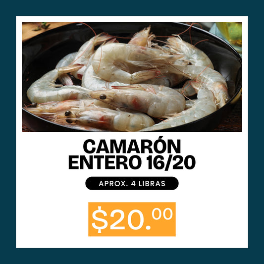 Promoción 4 lb de camarón entero (16-20 unidades x lb)