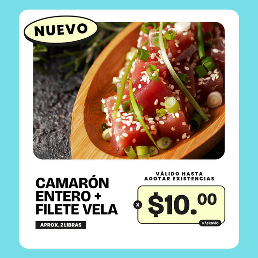 Promoción 1lb de Camarón entero + 1lb de Filete Vela - 2lb x $10