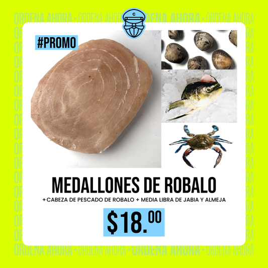 Medallones de robalo + cabeza de pescado de robalo + 1/2 libra de jaiba y almeja - $18